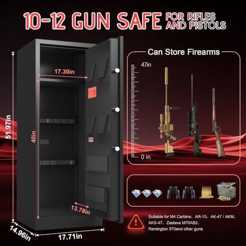 8-10 Gun Safe, Rifle Safe with 3 Quick‑Access Entry Modes, Gun Cabinet with Silent & Alarm Mode, Gun Safe for Rifles with Adjustable Shelves, 51.96" Rifle Gun Safe with Easy Assembly - Image 2