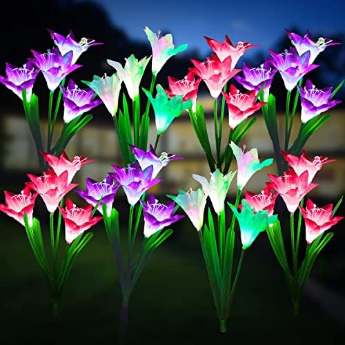 KOOPER Outdoor Solar Lights, 8 Pack Solar Garden Light with Bigger Lily Flowers, Waterproof 7 Color Changing Solar Lights Outdoor - Bigger Panel for Patio Yard Garden Decoration, Gift for Mom by KOOPER