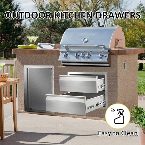 Outdoor Kitchen Drawers 18" W x 15" H x 23" D Flush Mount Double layer BBQ Drawers,Stainless Steel Built-in 2-Drawer for Outdoor Kitchen Island, Patio Grill Station - Image 4