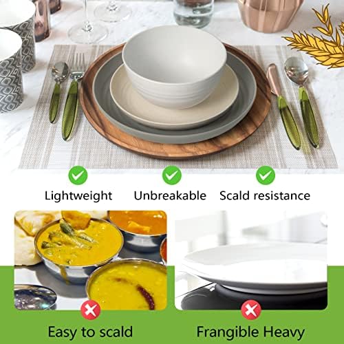Teivio 32-Piece Plates and Bowls Sets for 8, Wheat Straw Dinnerware Sets - Image 6