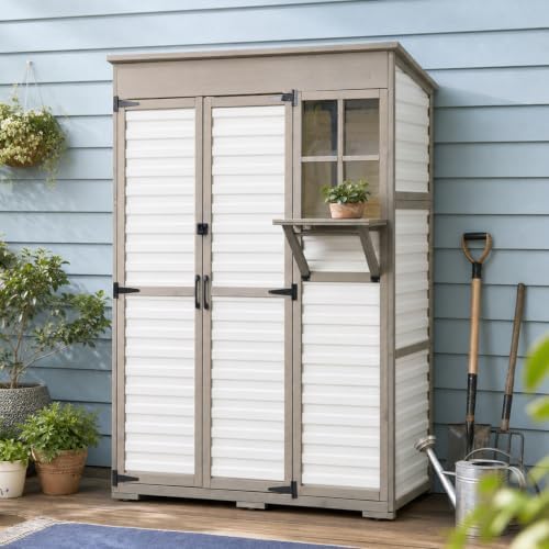Large Outdoor Storage Cabinet with 3 Shelves, Weatherproof Shed for Outside by PETSCOSSET