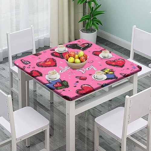 Stall Tablecloth, Love is in The Air Pattern Printed on Oilproof Cover for Card Table, Perfect for Everyday Use Home Decor, Fit for 42" x 42" Square Tables - Image 2