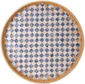 Round Rattan Tray with Mother of Pearl Inlay, Rattan Serving Tray with Wooden Base, Decorative Wicker Basket for Table Decor, Storage and Display of Coffee Bread Food Fruit (Checkerboard 13.5") by Kmelep