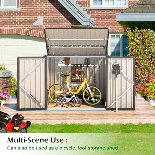 AECOJOY Outdoor Trash Can Storage Shed, 46 Cu.Ft Metal Garbage Bin Enclosure with Lift-Up Lid & Gas Strut, Waterproof Outdoor Garbage Can Organizer, Bike Shed Backyard Patio Garden, Dark Grey - Image 5