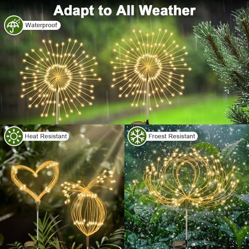 Solar Garden Lights Outdoor, 6 Pack 120 LED Twinkling Firework Lights Decorative with 2 Modes, Outdoor Waterproof Solar Starburst Light for Outside Yard Pathway Garden Decor, Warm White - Image 4