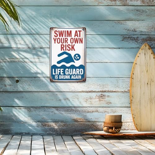 BEASTZHENG Pool Metal Tin Sign Decorations Outdoor Decor Swim At Your Own Risk Pool Sign Pool Deck Accessories Gifts Funny Warning Safety Tin Plaques For Swimming Pools Beach Water Park Decor 8x12 Inches - Image 4