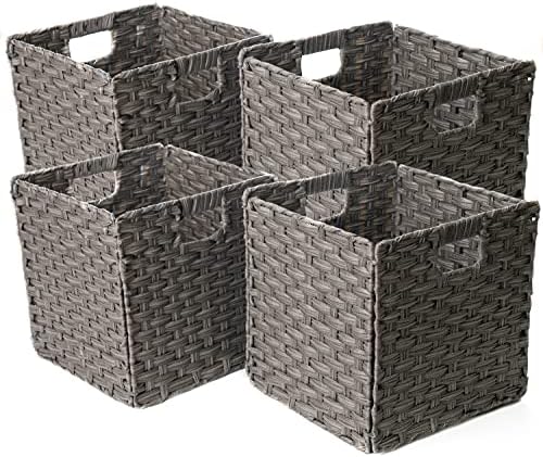 Foldable Synthetic Plastic Wicker Storage Basket with Iron Wire Frame By Blue Ridge Basket Company (Set of 4) by Blue+Ridge+Basket+Company