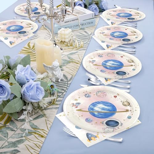 75PCS Space Birthday Party Supplies Decorations, Outer Space Theme Paper Plates and Napkins First Trip Around The Sun Disposable Parties Dessert Plates Dinnerware for Birthday Baby Shower Party Favor - Image 6