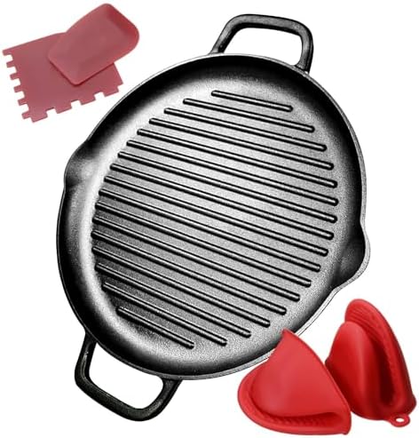 12.6" Cast Iron Grill Pan, Pre-Seasoned Griddle with Dual Handles by COOKWINCastIron