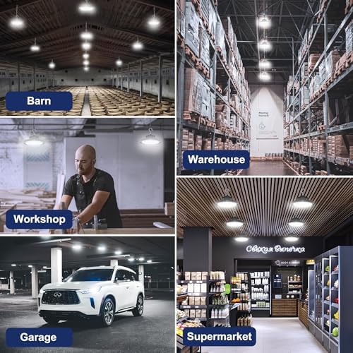 CINOTON 100W UFO LED High Bay Light, Aluminum LED Shop Lights with 15000LM, 5000K Commercial Bay Lighting for Warehouse Garage Workshop Factory Hall, 6' Cable & Safety Rope, ETL Listed 4 Pack - Image 6