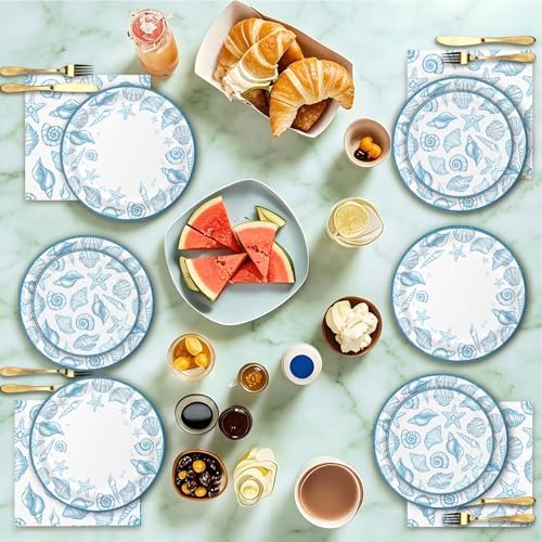 180Pcs Blue Seashell Starfish Coral Plates and Napkins Set,Serves 60 - Image 4