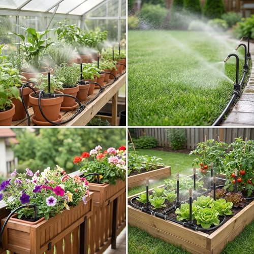 Drip Irrigation System, Upgrade Garden Irrigation Kit - 66Ft 5/16" with 20 pcs Adjustable Copper Nozzles,Automatic Atomizing Watering Sprinkler System for Outdoor,Raisedbed,Lawn,Greenhouse - Image 3