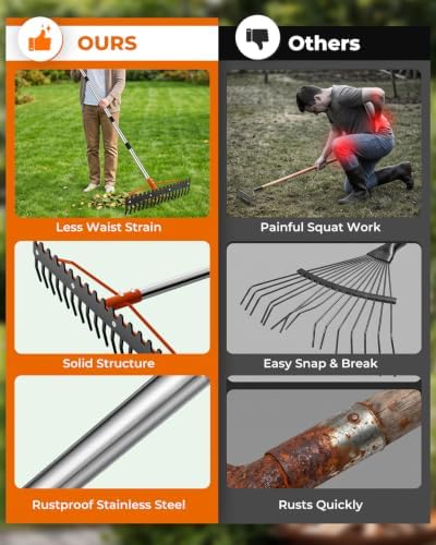 77'' Bow Rake for Soil Leveling, 17 Tines Heavy-Duty Garden Rakes - Image 4