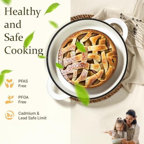 Overmont Enameled Cast Iron Dutch Oven - 7QT Pot with Lid Cookbook & Cotton Potholders - Heavy-Duty Cookware for Braising, Stews, Roasting, Bread Baking PearlWhite - Image 2