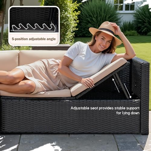 Greesum 3 Piece Patio Furniture Set Outdoor Wicker Rattan Sectional Sofa with Adjustable Seat, Soft Cushions & Coffee Table for Yard, Garden, Porch, Poolside, Beige - Image 5
