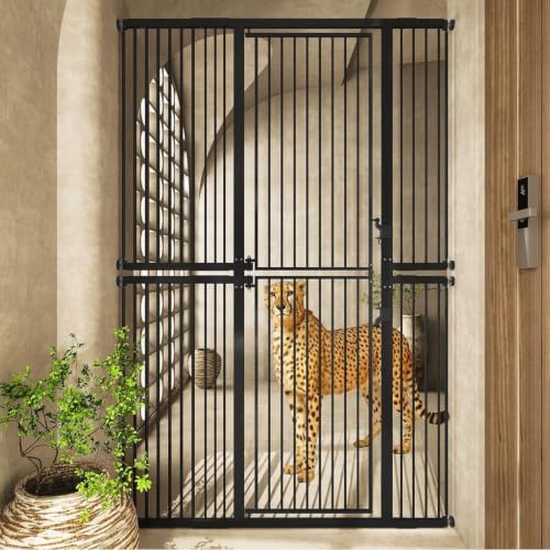 74.8" Extra Tall Pet Gate for Cats，29.5"-51.6" Extra Wide Cat Gate,Pressure Mounted Easy Walk Through Pet Gate with Door for Stairs, Doorways, Kitchen(Black) by PamperYourPet