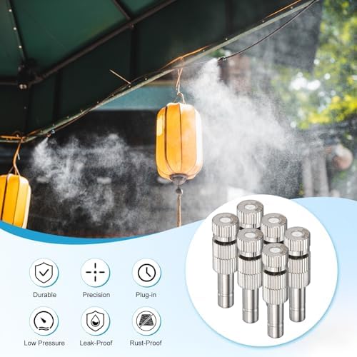 M METERXITY 20-Pack Brass Misting Nozzles, 0.016"/0.4mm Orifice Mister Replacement Heads with Filter Mesh for Cooling System/Landscaping/Humidification, 6mm Low-Pressure Fog Sprayer Nozzle - Image 4