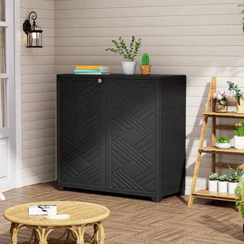 ZZM Indoor/Outdoor Storage Cabinet Waterproof, 34"x15"x34" Plastic Outdoor Storage Box for Garden Balcony Bathroom, All Weather Outdoor Storage Clearance, DIY Usage, with No Shelf (Black) - Image 5