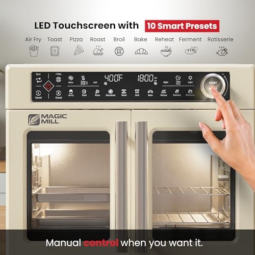 Magic Mill Ultra-Premium Dual-Zone Stainless Steel Air Fryer Toaster Oven Combo, Extra Large 32QT French Door Convection Oven with Next-Gen Patent Technology, 13 Accessories, Rotisserie, Sync Finish - Image 5