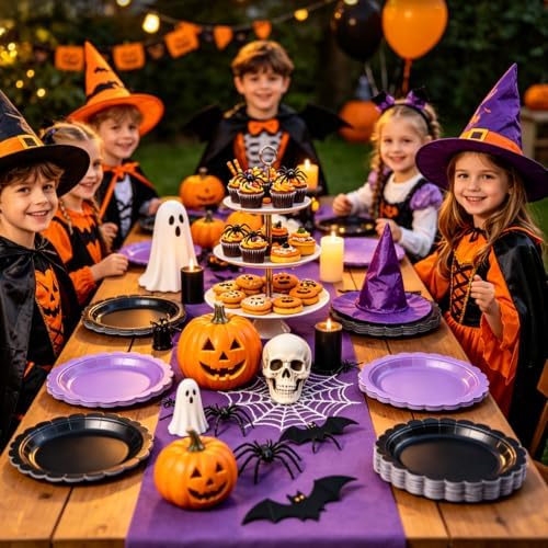 NatNarr 30 Pcs Purple Paper Plates 9" Scalloped Halloween Dessert Plates - Image 5
