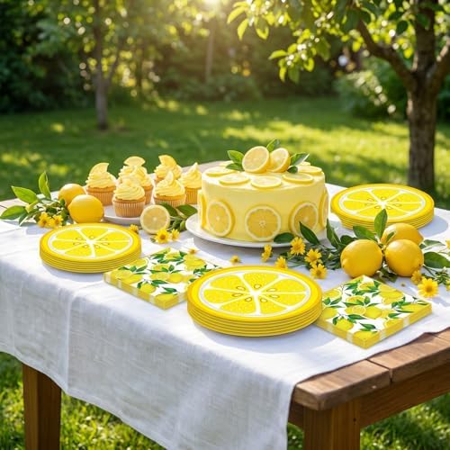 40PCS Lemon Party Decorations, Yellow Lemons Themed Paper Plates and Napkins, for Amalfi Coast Capri Lemon Party Decorations Summer Lemon Themed Baby Shower Party Supplies. - Image 7