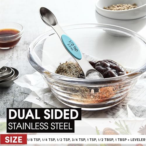 Spring Chef Stainless Steel Magnetic Measuring Spoons Set of 8, Aqua Sky - Image 4