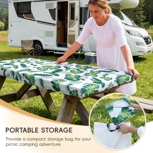 SquarePie 6FT Picnic Table Cover with Bench Covers, 3 Pack, Palm Leaf - Image 6