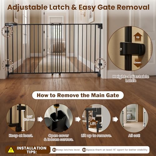 Mumeasy 30" Tall Baby Gate for Stairs, 36.2-55.1" Expandable Hardware Mounted (Drill Needed), Removable No Bottom Bar Dog Gate, Auto Close Wide Walk Thru Safety Gate for Doorways, Pets& Toddlers,Black - Image 6