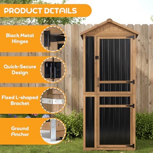Outdoor Storage Cabinet, Extra-Tall Shed with Removable Shelf for Long Tool - Image 4