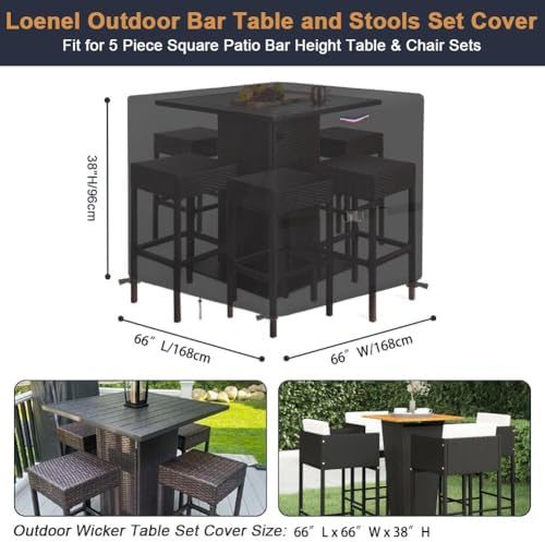 Outdoor Waterproof 5 Pieces Patio Bar Set Cover, 66"L x 66"W x 35"H - Image 3
