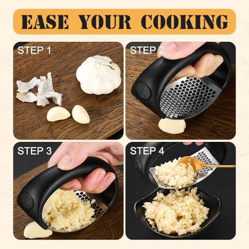 2025 Upgraded Stainless Steel Garlic Press - Home & Kitchen Garlic Crusher (1, Gray) - Image 6