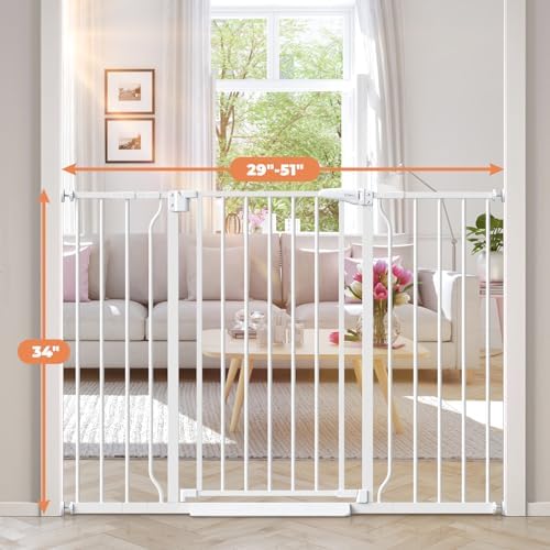 34" Tall Baby Gate No Drilling, Auto Close Dog Gate Indoor, White - Image 2