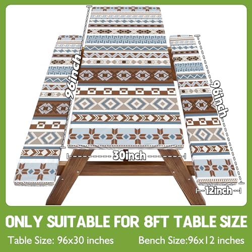 Fitted Picnic Table Cover with Bench Covers Fitted Rectangle Table Cloth Tablecloth Camping Gear Essentials Rv Accessories Road Trip Supplies Car Travel Must Have 8 Ft Foot Feet 96in Boho Bohemian - Image 2
