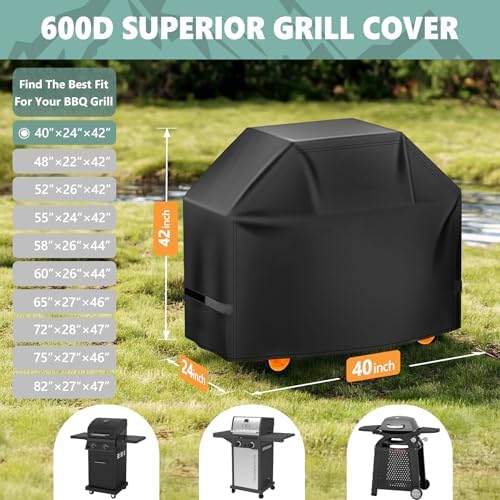 Grill Cover 40 Inch - Small Gas BBQ Cover for Outdoor Grill - 600D Outside Barbecue Covers Waterproof Heavy Duty for Weber, Dyna-glo, Char-Broil, Nexgrill, Brinkmann, Monument and More - Image 2