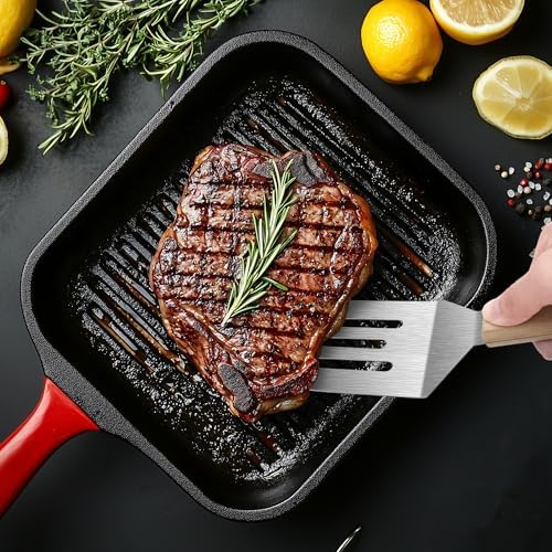 Stainless Steel Spatula Set, 2 pcs for Cast Iron Skillet with Wooden Handle - Image 6