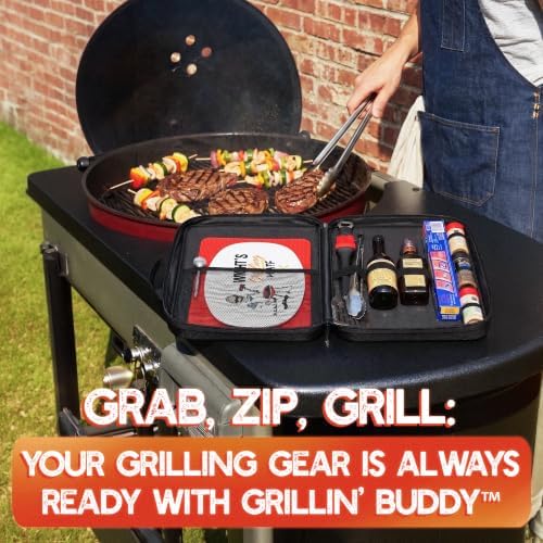 The Grillin' Buddy Grill Organizer|BBQ Accessories Storage Case|Water&Fireproof Carrying Bag| Multiple Compartments for Grill Tools, Spices & Sauces, Tailgating, Camping, RV, Boating & Backyard BBQ - Image 3