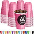 DecorRack Pink Plastic Cups, 12 oz Disposable Cups, Reusable Party Supplies (40 Count) by DecorRack