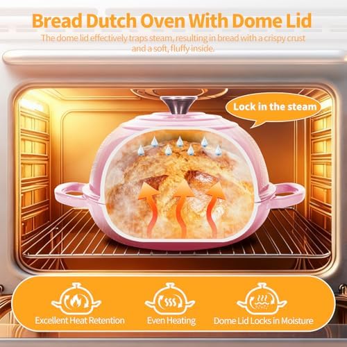 6QT Enameled Cast Iron Pink Dutch Oven For Sourdough Bread Baking - Image 4