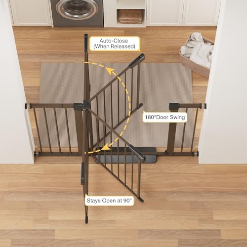 Cumbor 30-48 in Baby Gate for Stairs, Auto Close Dog Gate Indoor, Brown - Image 4
