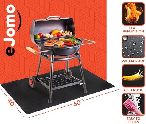 Under Grill Fire Pit Mats for Outdoor Grill Deck Protector - Black Under BBQ Grill Mat w/Fire Blanket & Corner Weights, Double-Sided Fireproof Design, Heat Resistance Up to 2000°F (40x60) - Image 3