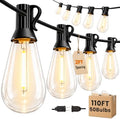 Outdoor String Lights 110FT(100+10) Waterproof, 50 LED S14 Shatterproof Edison Bulbs, 2FT Spacing, Extension Cord, Connectable Plug in Hanging Patio Lights for Outside, Backyard, Warm White by Unknown
