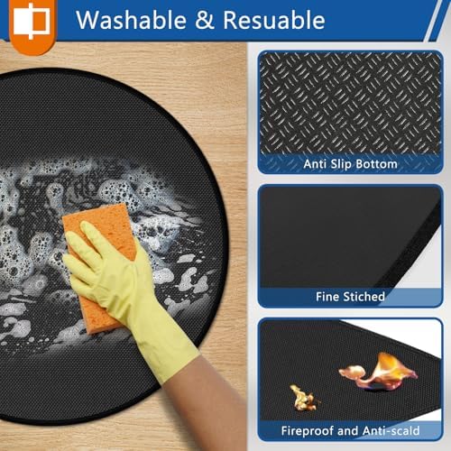 Anze Round Under Grill Mat for Outdoor Grill, 48 Inch Anti-Slip BBQ Floor Mats, Easy to Clean Reusable Fireproof Grill Pad, Oil-Proof Waterproof Protector for Deck Fireplace Pit Mat Black - Image 5