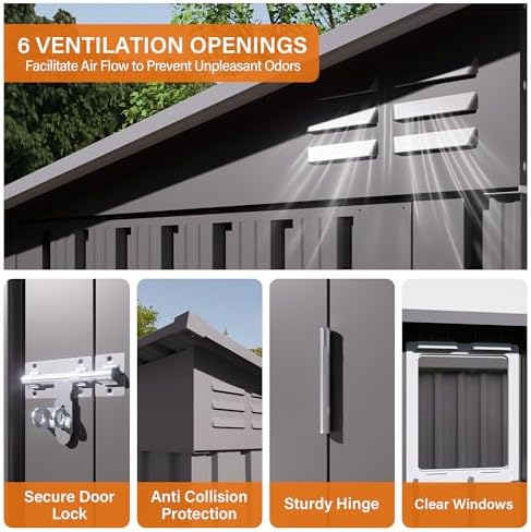 Outdoor Metal Storage Shed, Galvanized Steel Garden Shed with Sloped Roof & Vents, Waterproof Rust-Resistant Backyard Tool Shed for Patio Lawn Garden Trash Can Storage, Easy Assembly - Image 7