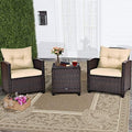 RELAX4LIFE 3 Piece Patio Furniture Set, Wicker Bistro Conversation Set w/ 2 Cushioned Armchairs & Glass Topped Table, Outdoor Rattan Sofa Set Patio Furniture for Porch Balcony Poolside (Beige) by RELAX4LIFE