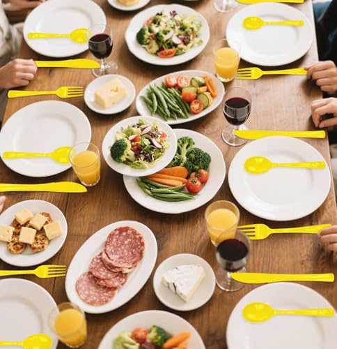SietDESEO 50 PCS Yellow Plastic Spoons Disposable Utensils Heavy Duty Yellow Spoons Disposable Cutlery for Birthday Wedding Baby Shower Bridal Shower Plastic Silverware - Image 7