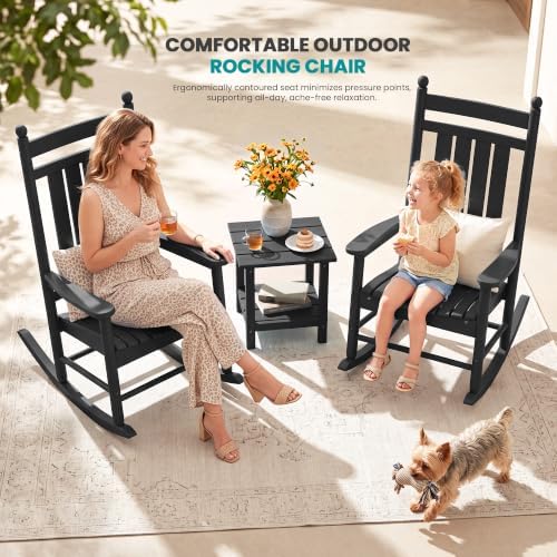 SERWALL Comfortable Outdoor Rocking Chairs Set of 3, Black - Image 3