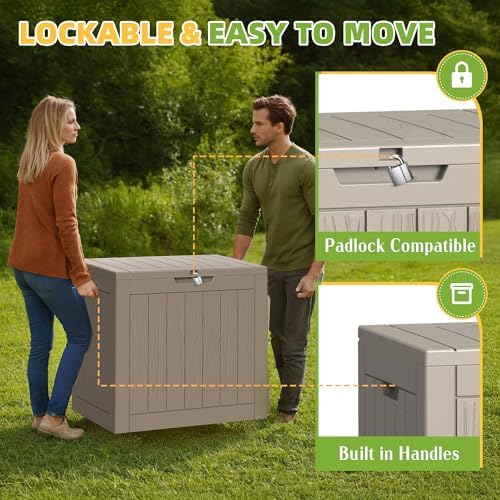 30 Gallon Waterproof Resin Deck Box, UV Resistant Outdoor Storage for Garden, Patio, Porch, Delivery（Grey，30 Gallon） - Image 4