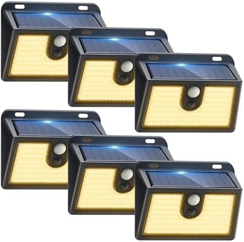 [6 Packs] Solar Motion Sensor Outdoor Lights, Super Bright Solar Lights Outdoor Waterproof, 3 Lighting Modes Security Wall Light for Outside Walking Dog Fence Backyard Deck Garden Door Step Garage by Claoner