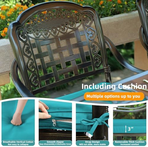 MEETWARM 5 Piece Patio Dining Set, Outdoor All-Weather Cast Aluminum Dining Table Set, Patio Furniture Set for Backyard Garden Deck, Include 4 Chairs, 4 Cushions and 1 Round Table, Ocean Blue - Image 4