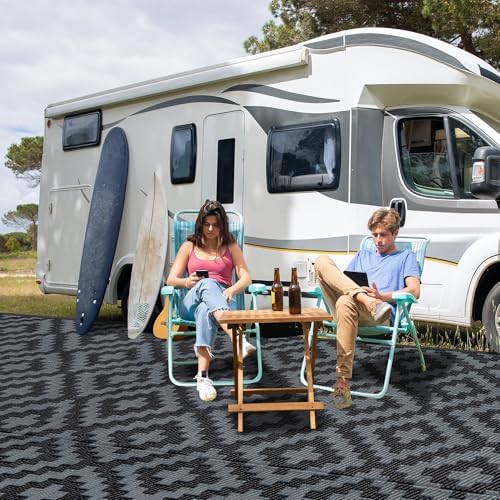 SAND MINE Waterproof Outdoor Rug 9x18 ft, Plastic Reversible Rug, Modern Area Rug, Large Floor Mat for Outdoors, RV, Patio, Backyard, Deck, Picnic, Beach, Camping, Black Grey Lattice - Image 6